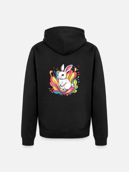Weißes Kaninchen mit Farben - Premium økologisk unisex-hættejakke - sort