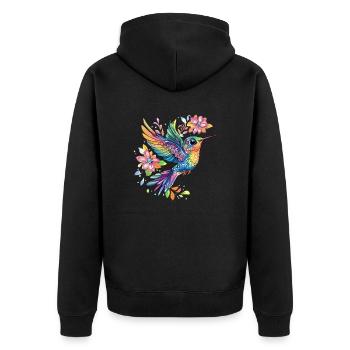 Bunter Kolibri mit Blumen - Unisex Premium Bio Zip Hoodie - Schwarz - Hinten - Nico (187cm)