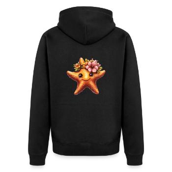 Seestern mit Blumenkranz - Unisex Premium Bio Zip Hoodie - Schwarz - Hinten - Nico (187cm)