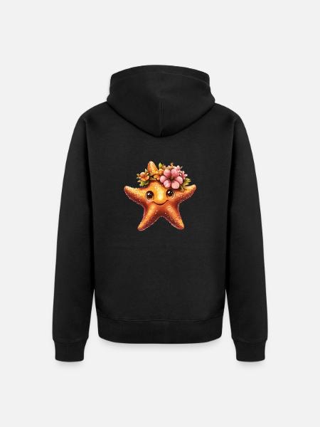 Seestern mit Blumenkranz - Unisex Premium Bio Zip Hoodie - Schwarz