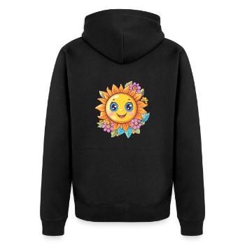 Fröhliche Sonne mit Blumen - Unisex Premium Bio Zip Hoodie - Schwarz - Hinten - Nico (187cm)