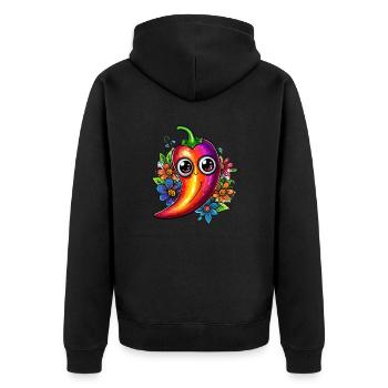 Colorful chili with flowers - Unisex Premium Organic Zip Hoodie - black - Back - Nico (187cm)