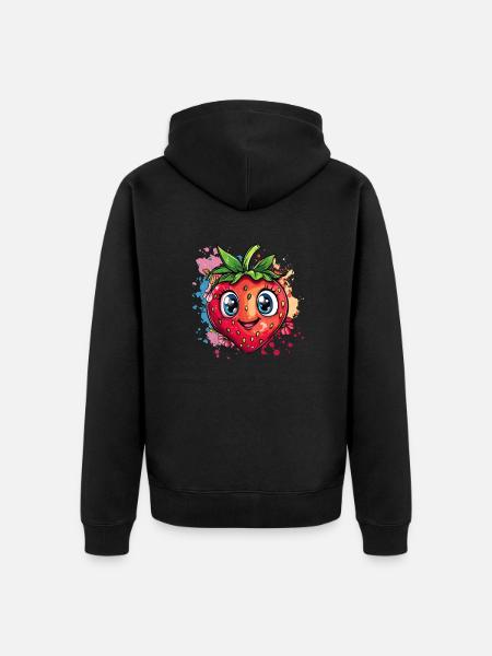 Fröhliche Erdbeere bunt - Unisex Premium Bio Zip Hoodie - Schwarz
