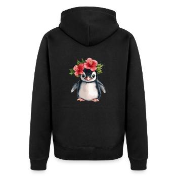 Pinguin mit Hibiskus - Unisex Premium Bio Zip Hoodie - Schwarz - Hinten - Nico (187cm)