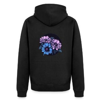 Blumenpracht in der Nacht - Unisex Premium Bio Zip Hoodie - Schwarz - Hinten - Nico (187cm)