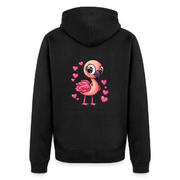 Flamingo mit Herzchen - Unisex Premium Bio Zip Hoodie - Schwarz - Hinten - Nico (187cm)