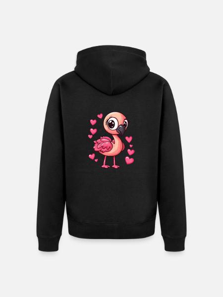 Flamingo mit Herzchen - Unisex Premium Bio Zip Hoodie - Schwarz