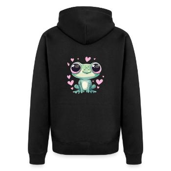 Frosch mit Herzaugen - Unisex Premium Bio Zip Hoodie - Schwarz - Hinten - Nico (187cm)