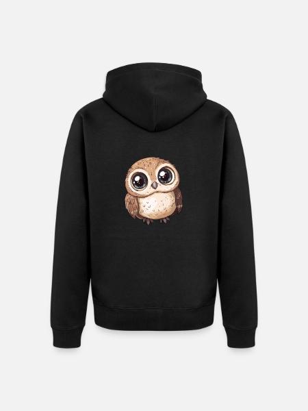 Cute Big Owl - Unisex Premium Organic Zip Hoodie - black