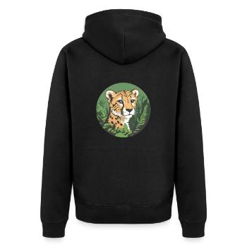 Gepard im Dschungel - Unisex Premium Bio Zip Hoodie - Schwarz - Hinten - Nico (187cm)