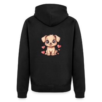 Cute puppy with hearts - Unisex Premium Organic Zip Hoodie - black - Back - Nico (187cm)