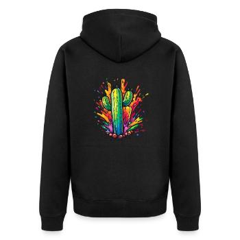 Bunter Kaktus-Explosion - Unisex Premium Bio Zip Hoodie - Schwarz - Hinten - Nico (187cm)