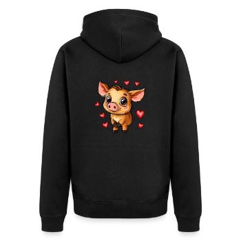Sanglier heureux avec des cœurs - Veste à capuche bio Premium Unisexe - noir - Dos - Nico (187cm)