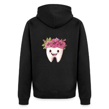 Zahn mit Hibiskus - Unisex Premium Bio Zip Hoodie - Schwarz - Hinten - Nico (187cm)