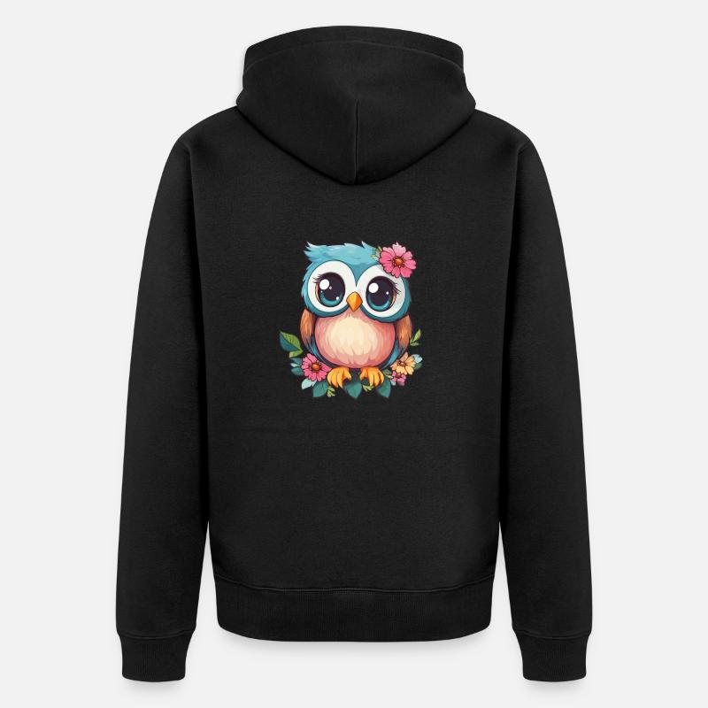 Blümchen Eule mit Charme - Unisex Premium Bio Zip Hoodie - Schwarz