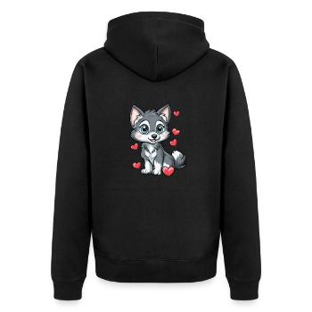 Cute husky with hearts - Unisex Premium Organic Zip Hoodie - black - Back - Nico (187cm)