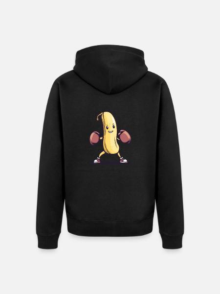 Boxende Banane - Unisex Premium Bio Zip Hoodie - Schwarz