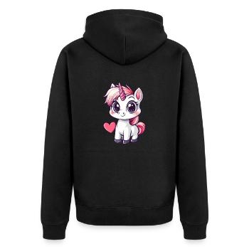 Zauberhaftes Einhornherz - Unisex Premium Bio Zip Hoodie - Schwarz - Hinten - Nico (187cm)
