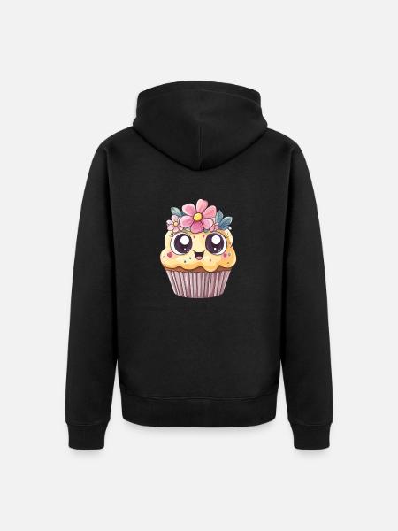 Cupcake med blomsterkrans - Premium økologisk unisex-hettejakke - svart