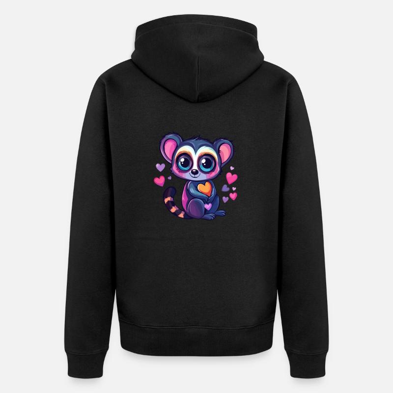 Lémurien avec des cœurs - Veste à capuche bio Premium Unisexe - noir