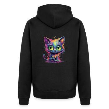 Colorful Neon Cat - Unisex Premium Organic Zip Hoodie - black - Back - Nico (187cm)