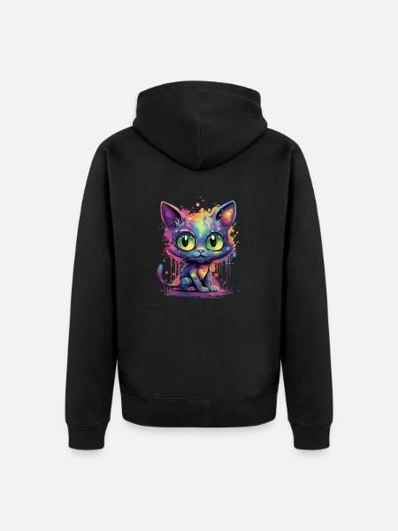 Bunte Neon Katze - Unisex Premium Bio Zip Hoodie - Schwarz
