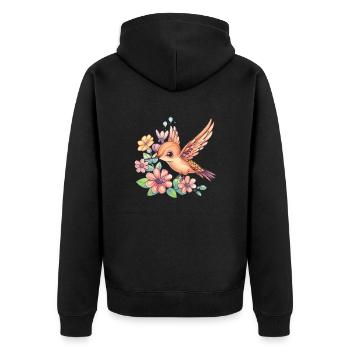 Kolibri zwischen Blüten - Unisex Premium Bio Zip Hoodie - Schwarz - Hinten - Nico (187cm)