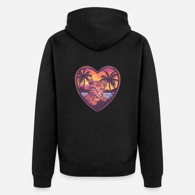 Chat coeur tropical - Veste à capuche bio Premium Unisexe - noir