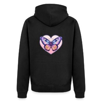 Pastell Schmetterling im Herz - Unisex Premium Bio Zip Hoodie - Schwarz - Hinten - Nico (187cm)