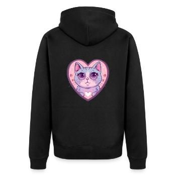 Chat cœur au regard brillant - Veste à capuche bio Premium Unisexe - noir - Dos - Nico (187cm)
