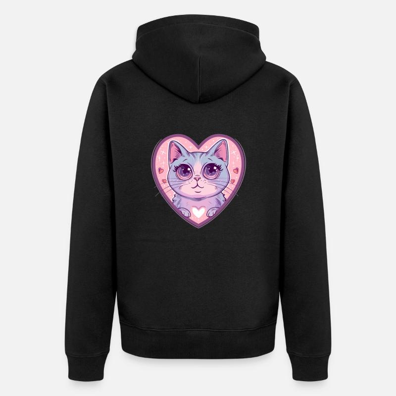 Herzkatze mit Glanzblick - Unisex Premium Bio Zip Hoodie - Schwarz