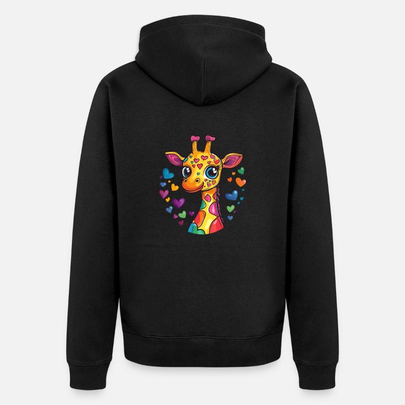 Mignonne girafe arc-en-ciel - Veste à capuche bio Premium Unisexe - noir