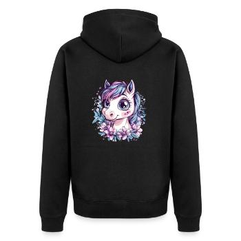Bangs with flowers - Unisex Premium Organic Zip Hoodie - black - Back - Nico (187cm)