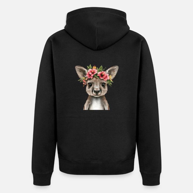 Blumenkänguru mit Blick - Unisex Premium Bio Zip Hoodie - Schwarz