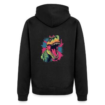 Wilder Dino mit Farbeffekt - Unisex Premium Bio Zip Hoodie - Schwarz - Hinten - Nico (187cm)