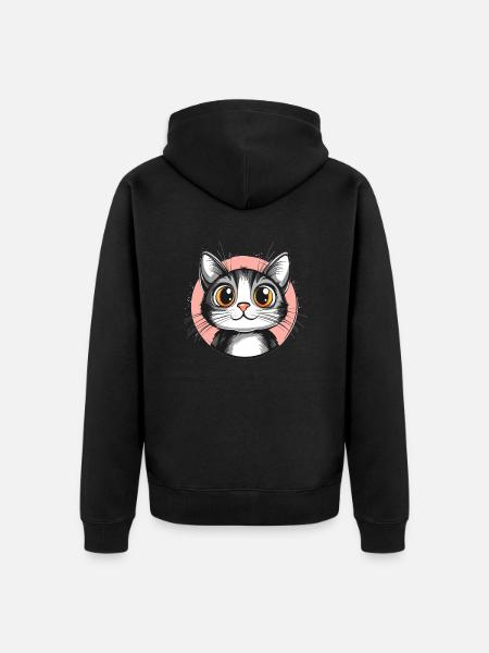 Cute cat with huge eyes - Unisex Premium Organic Zip Hoodie - black