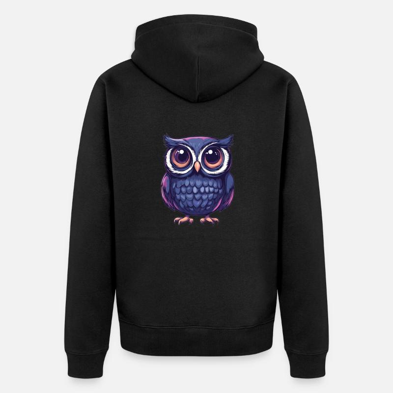 Niedliche Eule mit Kulleraugen - Unisex Premium Bio Zip Hoodie - Schwarz