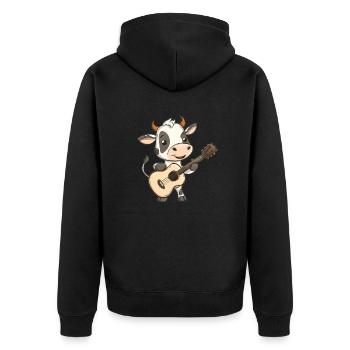 Gitarrenkalb in Aktion - Unisex Premium Bio Zip Hoodie - Schwarz - Hinten - Nico (187cm)