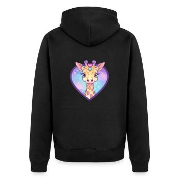 Herzgiraffe mit Glitzerblick - Unisex Premium Bio Zip Hoodie - Schwarz - Hinten - Nico (187cm)