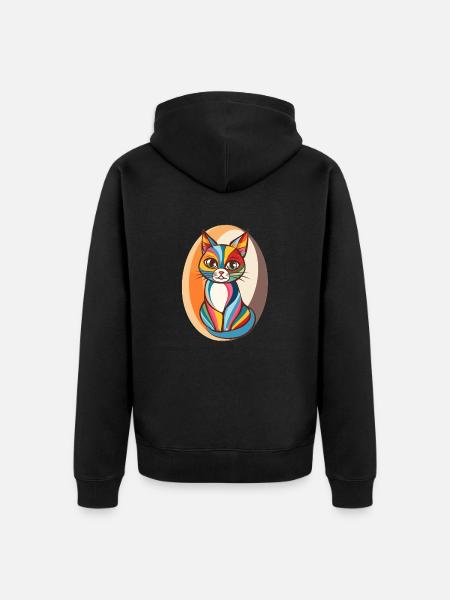 Bunte Popart Katze - Unisex Premium Bio Zip Hoodie - Schwarz