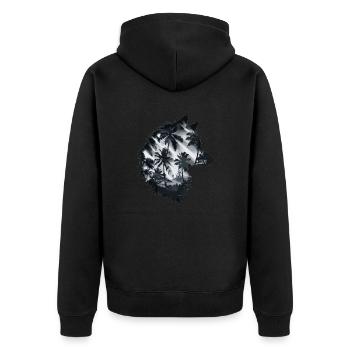 Silhouette de loup avec palmiers et soleil - Veste à capuche bio Premium Unisexe - noir - Dos - Nico (187cm)