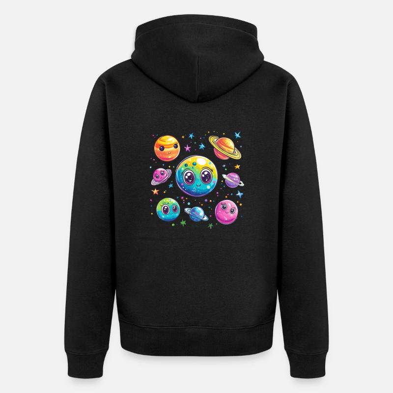 Bunte Planetenfreunde - Unisex Premium Bio Zip Hoodie - Schwarz
