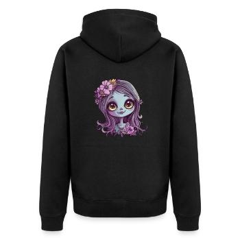 Blumenkind mit Glanzblick - Unisex Premium Bio Zip Hoodie - Schwarz - Hinten - Nico (187cm)