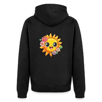 Strahlende Sonne mit Blumen - Unisex Premium Bio Zip Hoodie - Schwarz - Hinten - Nico (187cm)