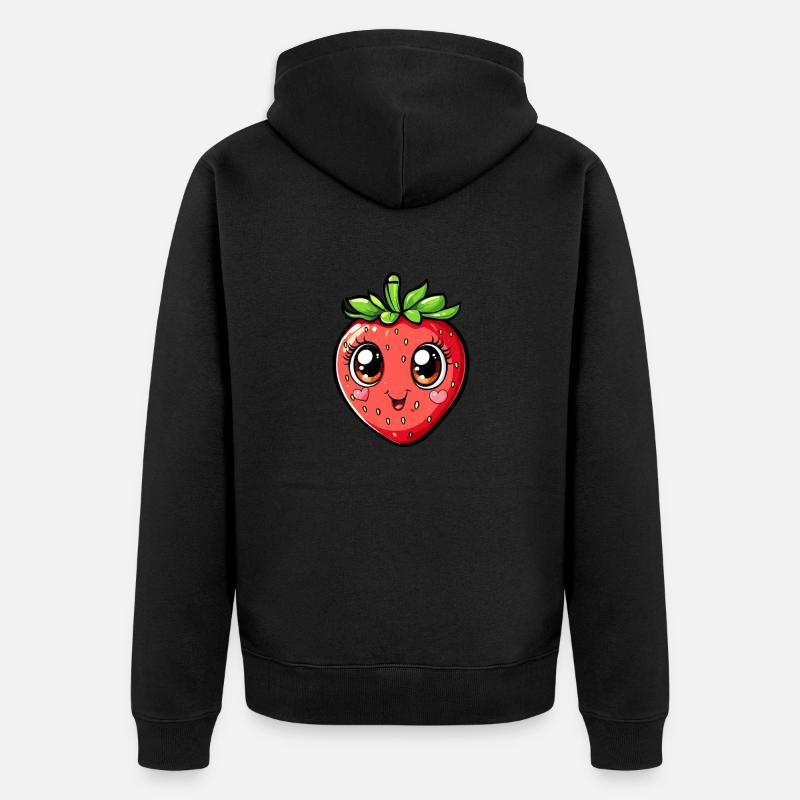 Fröhliche Erdbeere mit Herzchen - Unisex Premium Bio Zip Hoodie - Schwarz