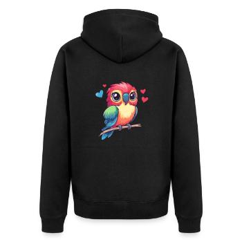 Papagei mit Herzen - Unisex Premium Bio Zip Hoodie - Schwarz - Hinten - Nico (187cm)