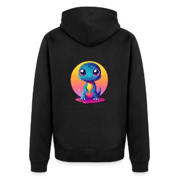 Dino im Sonnenuntergang - Unisex Premium Bio Zip Hoodie - Schwarz - Hinten - Nico (187cm)