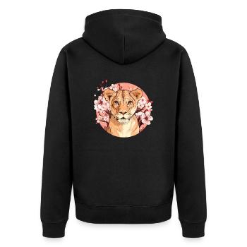 Löwin mit Blütenpracht - Unisex Premium Bio Zip Hoodie - Schwarz - Hinten - Nico (187cm)