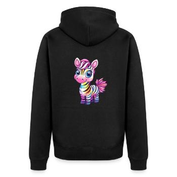 Regenbogen Zebra Kindermotiv - Unisex Premium Bio Zip Hoodie - Schwarz - Hinten - Nico (187cm)