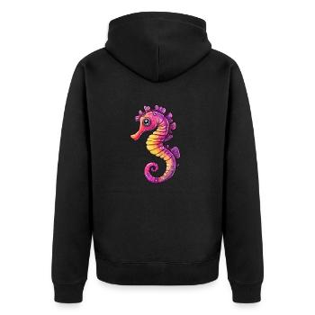 Buntes Seepferdchen Comic - Unisex Premium Bio Zip Hoodie - Schwarz - Hinten - Nico (187cm)